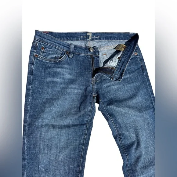 7 For All Mankind Blue Flare Jeans with gold sequin pocket embellishment size 28 - Picture 8 of 13